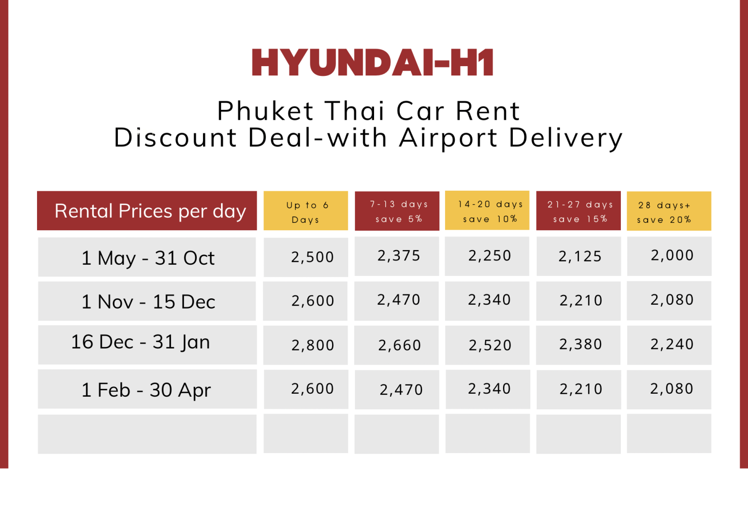 hyndai H1 price rate